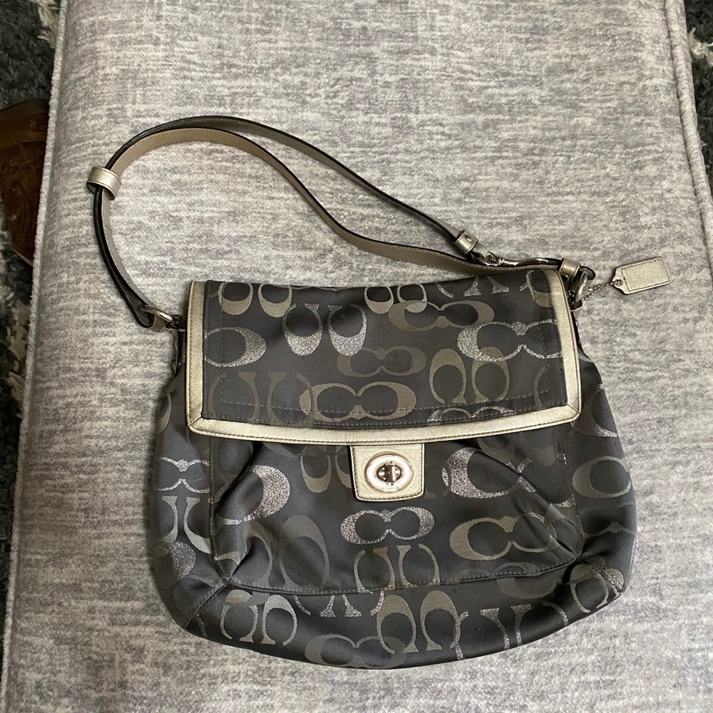Silver & gray Coach purse